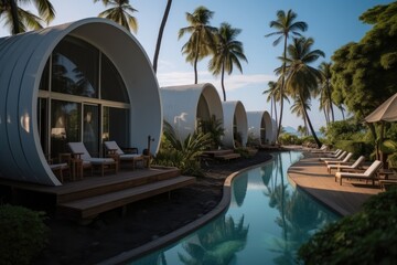 Obraz na płótnie Canvas Beautiful hotel near the beach, Luxury beach resort.