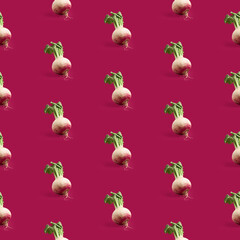 Organic natural Kohlrabi vegetable seamless photo pattern on a solid color background