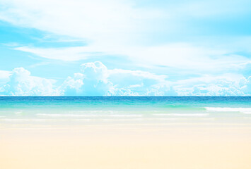 Sea Background Shore Blue Water White Sky Season Summer Tropical Ocean Beautiful Wave Seascape Vacation Smooth Wallpaper Island Outdoor Tropical Coast Sandy Nature Landscape Space for Travel Relax.