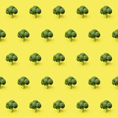 Organic natural Broccoli vegetable seamless photo pattern on a solid color background