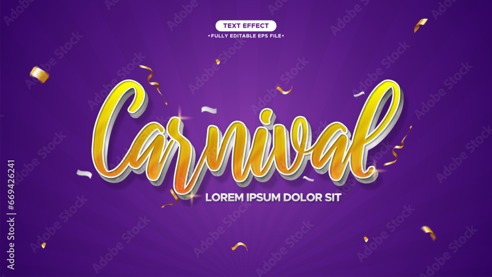 Poster carnival greeting vector banner with text effect and editable text and ribbon element around
