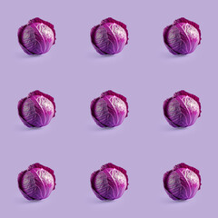 Organic natural Red Cabbage vegetable seamless photo pattern on a solid color background