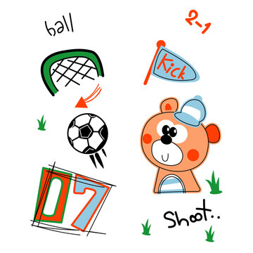 Cut Bear Kick The Ball Ball Kids T-Shirt print, clothing, jeans, or other printing products Design Vector illustration