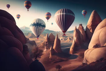 Foto op Plexiglas Balloon Tourism, Air Balloons in Sky, Ballooning Drawing Imitation, Abstract Generative AI Illustration © artemstepanov
