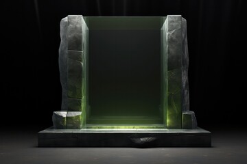 Fototapeta premium green mineral olivite natural stone slabs podium 3d rendering. Pedestal set design for product and cosmetics photography.