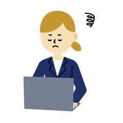 ビジネス　ノートパソコン　パソコン　デスクワーク　女性　可愛い　困る　カットイラスト