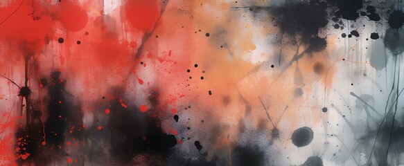The texture of watercolor red pink paint with black blots and splashes, with picturesque streaks and smudges, a watercolor painting or background.