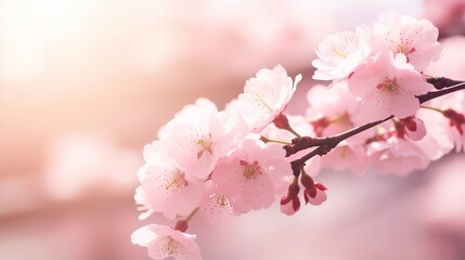 Sakura flower background closeup with soft focus and sunlight, blurred background