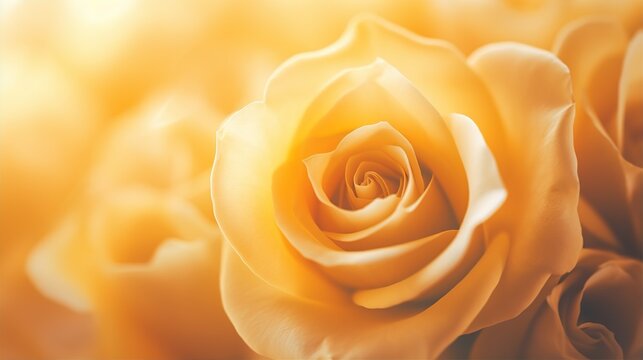 Yellow rose flower background closeup with soft focus and sunlight, blurred background