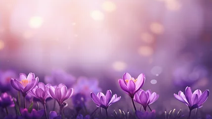 Foto op Canvas violet flower and nature spring with sunlight background © arjan_ard_studio