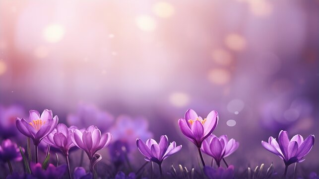 Fototapeta violet flower and nature spring with sunlight background