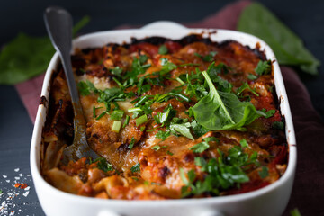 Classic italian lasagna with meat and vegetables