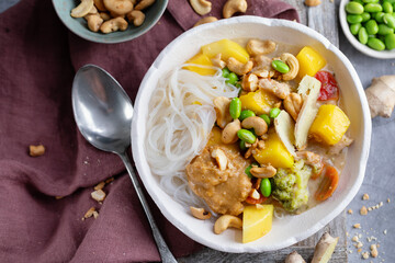 Asian noodle bowl or soup served on table