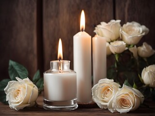 Fototapeta na wymiar Candles and rose petals