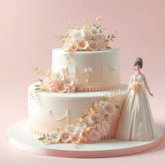 wedding cake product photo on pastel background. ai generative