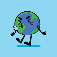 cute earth mascot is sneezing, cute vector mascot illustration.