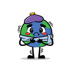 cute earth mascot that is sick, cute vector mascot illustration.