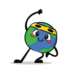 cute earth mascot doing exercise, cute sport vector mascot illustration.