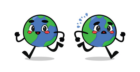 cute running earth mascot, cute vector mascot illustration.