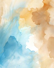 The texture of watercolor blue brown paint with splashes, picturesque streaks and smudges, watercolor painting or background.