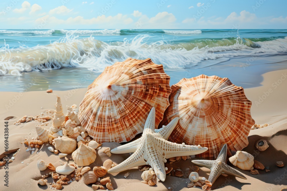 Wall mural seashells on the beach