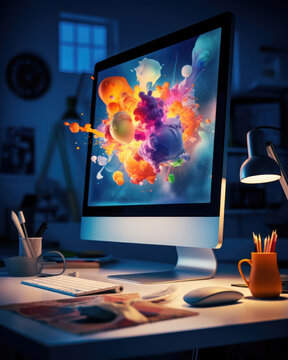 Desktop Computer, Graphic Designer, Creative Desk, Colour Burst, Artist's Desk