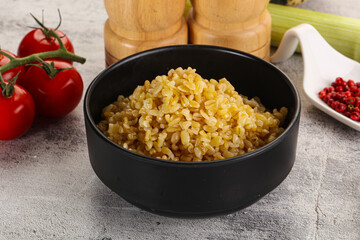 Boiled bulgur wheat in the bowl