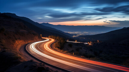 Long exposure shot of cars driving on a road by night