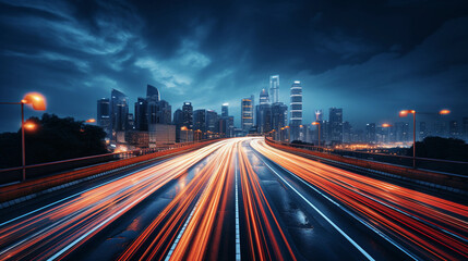 Obraz premium Long exposure shot of cars driving on a road by night