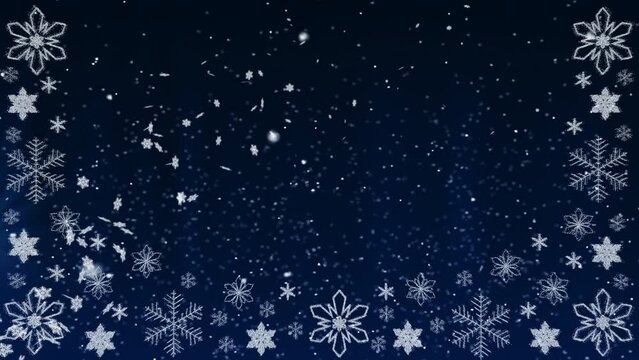 Christmas snow outside the window. A flying light that sprays snowflakes. Abstract christmas animation.