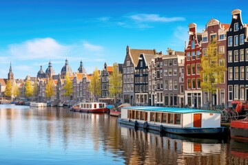 Fototapeta premium Channel in Amsterdam Netherlands houses river