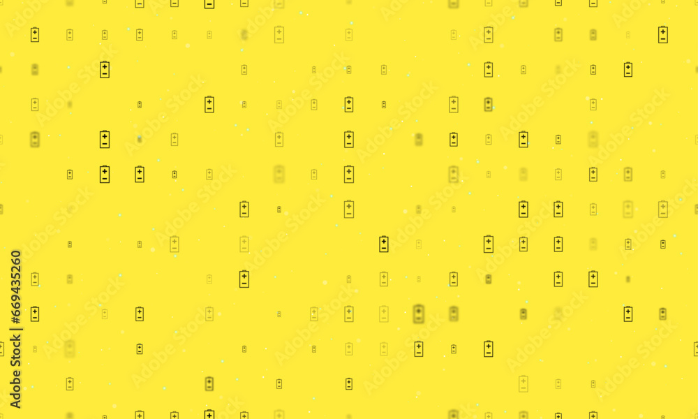 Poster seamless background pattern of evenly spaced black battery symbols of different sizes and opacity. v
