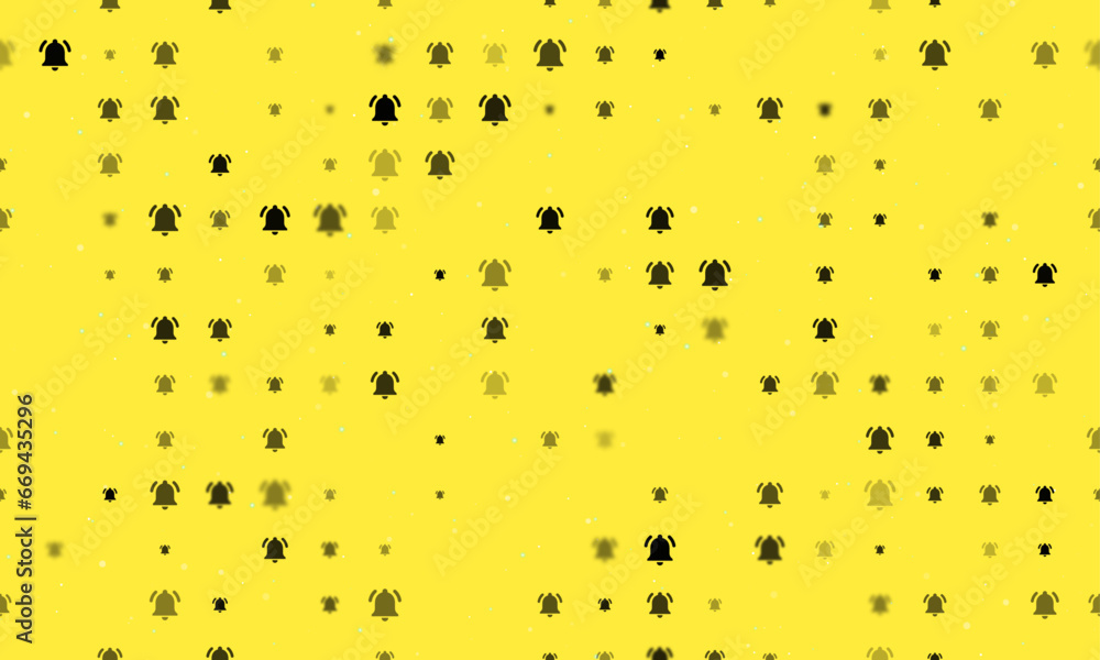 Poster seamless background pattern of evenly spaced black bell symbols of different sizes and opacity. vect