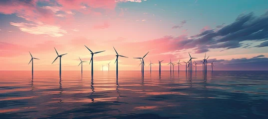 Foto op Canvas  many wind turbines on the ocean © jambulart