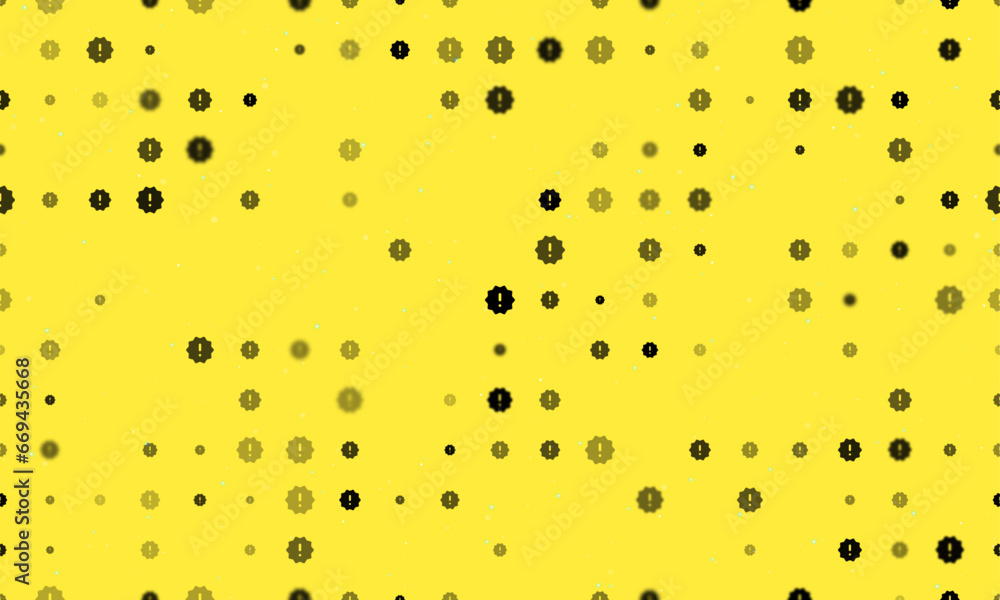 Poster seamless background pattern of evenly spaced black warning symbols of different sizes and opacity. v