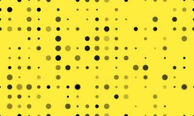 Seamless background pattern of evenly spaced black circles of different sizes and opacity. Vector illustration on yellow background with stars