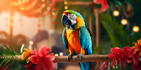 A colorful parrot is standing on a branch with blackboard in the background,
Colorful parrot flying in the sky and in the forest and illustration parrot beuatiful

