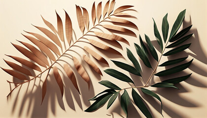 Shadows cast by palm leaves on a beige background
