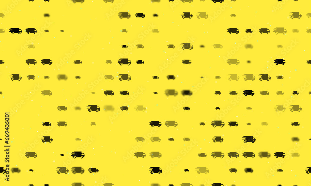 Poster seamless background pattern of evenly spaced black delivery symbols of different sizes and opacity. 