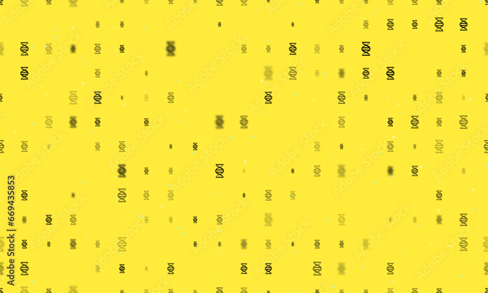Poster seamless background pattern of evenly spaced black dna symbols of different sizes and opacity. vecto