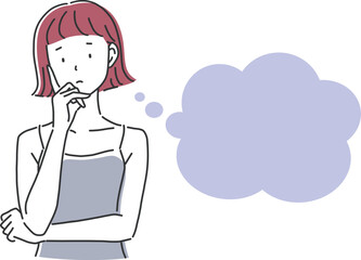 困った表情で考え事をしている女性のイラスト素材