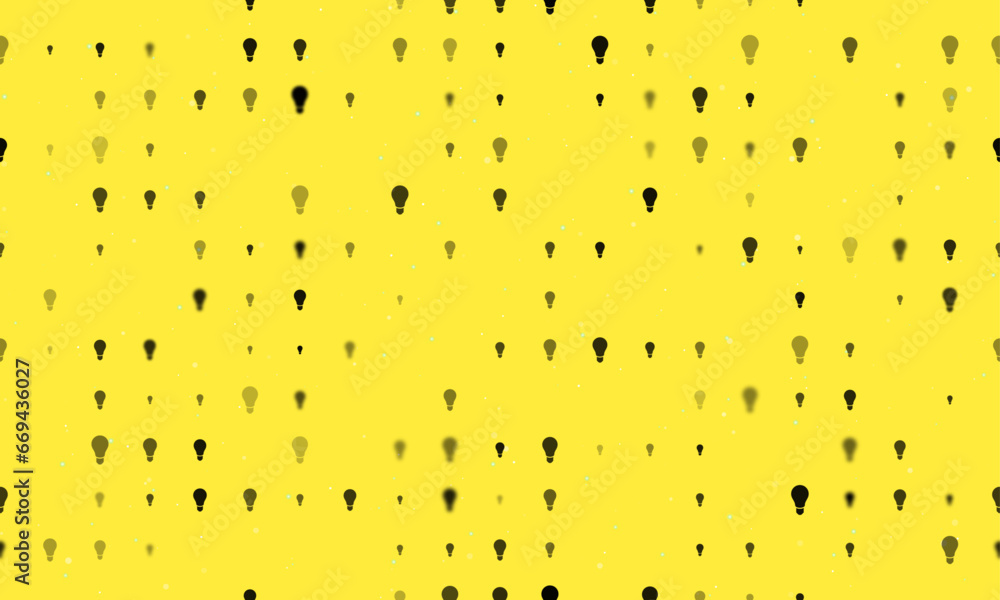 Poster seamless background pattern of evenly spaced black lamp symbols of different sizes and opacity. vect
