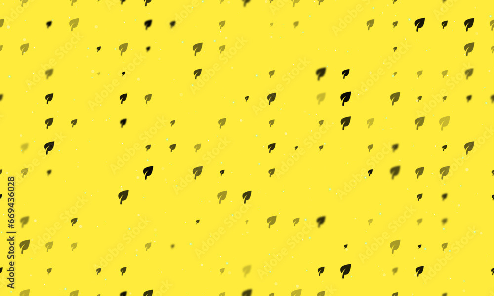 Poster seamless background pattern of evenly spaced black leaf symbols of different sizes and opacity. vect