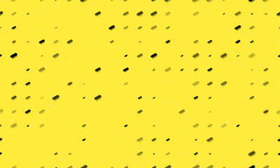 Seamless background pattern of evenly spaced black integrated circuit symbols of different sizes and opacity. Vector illustration on yellow background with stars