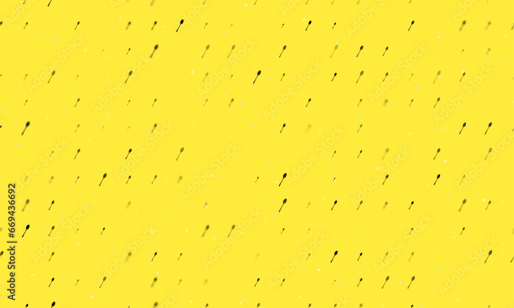 Poster Seamless background pattern of evenly spaced black spoons of different sizes and opacity. Vector illustration on yellow background with stars
