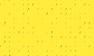 Seamless background pattern of evenly spaced black spoons of different sizes and opacity. Vector illustration on yellow background with stars