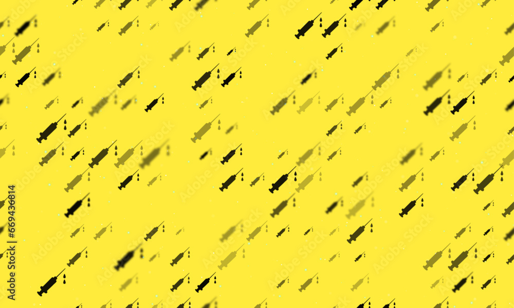 Poster seamless background pattern of evenly spaced black syringe symbols of different sizes and opacity. v
