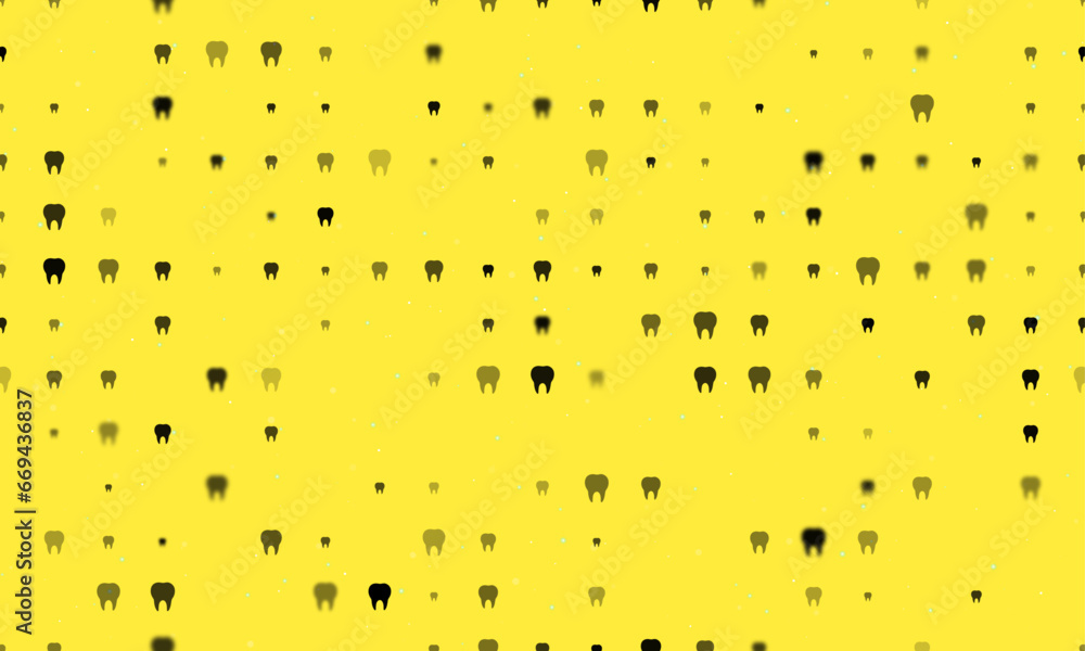 Poster seamless background pattern of evenly spaced black tooth symbols of different sizes and opacity. vec