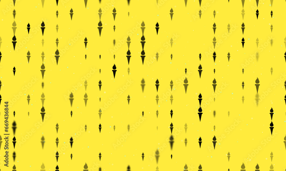 Poster seamless background pattern of evenly spaced black torch symbols of different sizes and opacity. vec