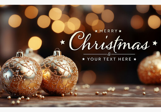 Christmas Background Greetings With Golden Decorations Mockup. Generative Ai